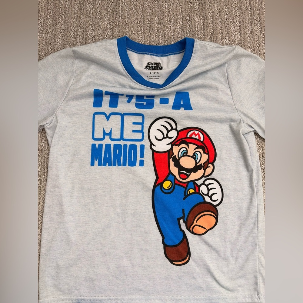 Nintendo Super Mario Kids Pajama Set - Gray and Blue (Boys large 10/12) - Picture 3 of 3